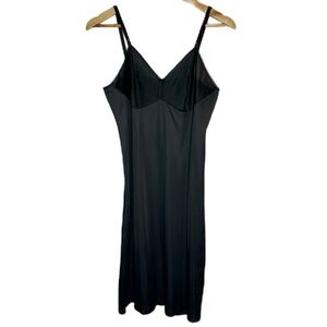 VINTAGE Vanity Fair Black Lace Trim Nylon Slip Mini Dress Romantic Womens 36 Med